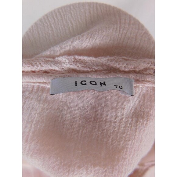 ICON Blouse Womens One Size Pink Crochet Lace Boho V Neck Long Sleeve Peplum - Picture 10 of 12